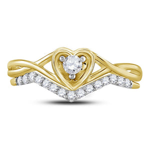 Heartfelt Love: 10kt Yellow Gold Diamond Heart Bridal Wedding Ring Band Set - Splendid Jewellery