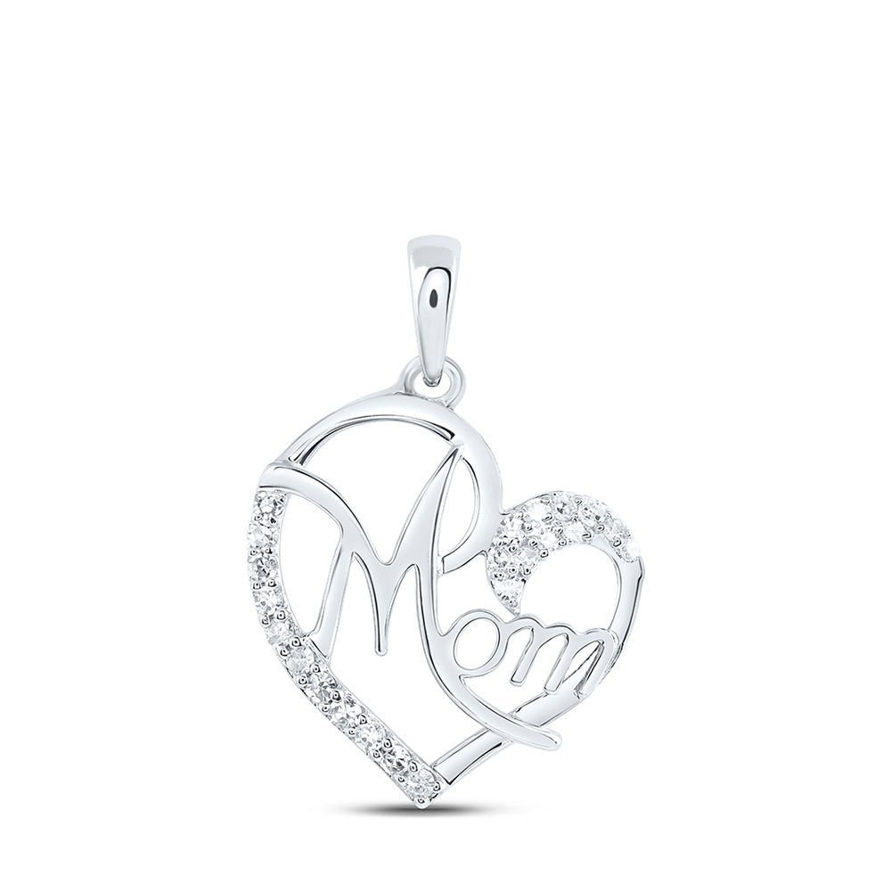 Heartfelt Love Diamond Pendant | 10kt White Gold Round Diamond Mom Heart Pendant 1/8 Cttw - Splendid Jewellery