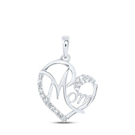 Heartfelt Love Diamond Pendant | 10kt White Gold Round Diamond Mom Heart Pendant 1/8 Cttw - Splendid Jewellery