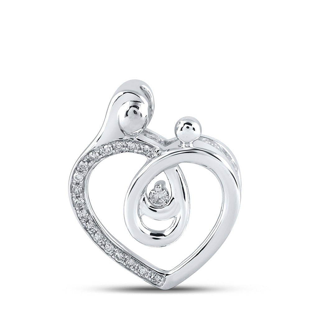 Heartfelt Love Diamond Pendant | 10kt White Gold Round Diamond Mom Necklace 1/8 Cttw - Splendid Jewellery