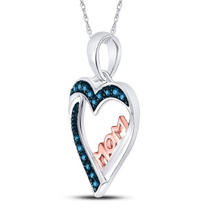 Heartfelt Love: Sterling Silver Blue Diamond Mom Pendant - Splendid Jewellery