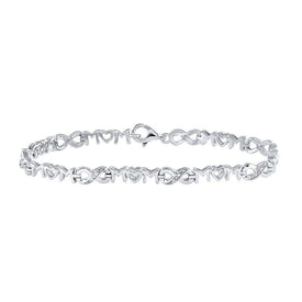 Heartfelt Love: Sterling Silver Diamond Mom Heart Link Bracelet - Splendid Jewellery