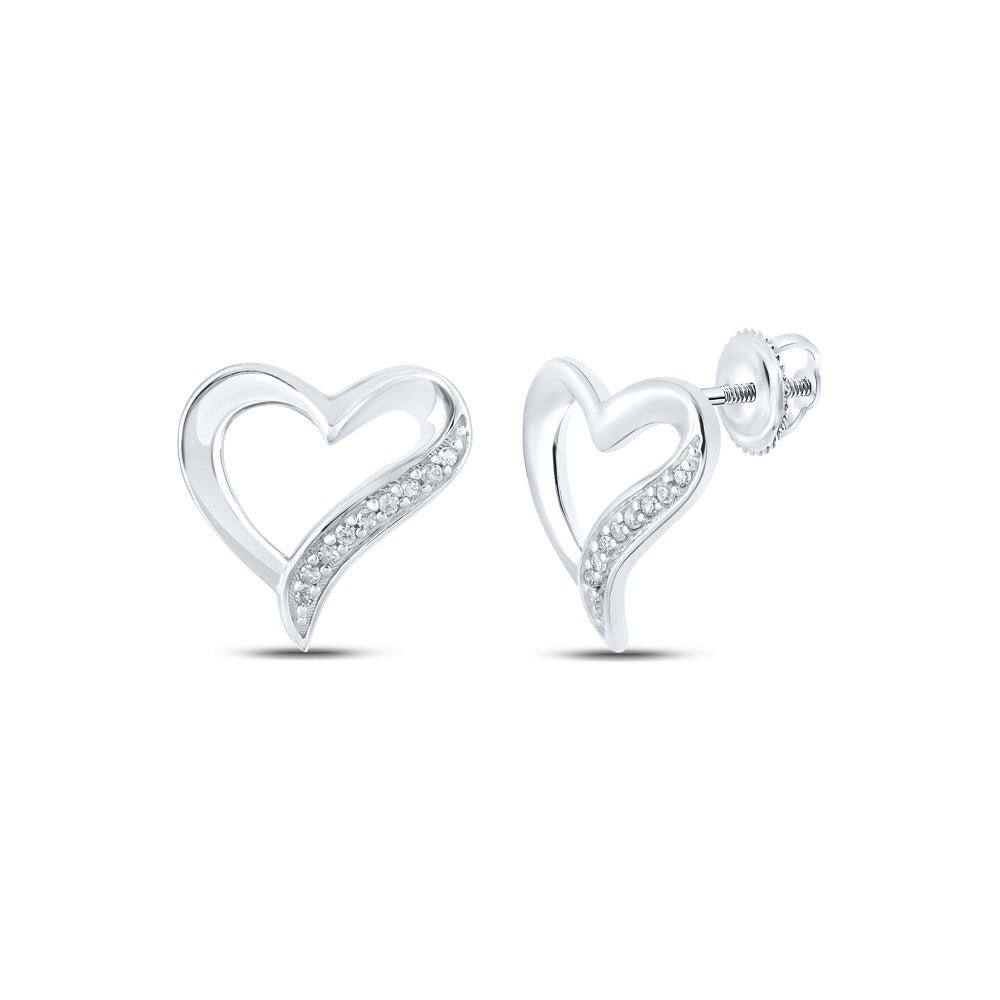 Heart's Delight: 10kt White Gold Womens Round Diamond Heart Earrings - Splendid Jewellery