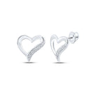 Heart's Delight: 10kt White Gold Womens Round Diamond Heart Earrings - Splendid Jewellery