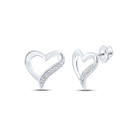 Heart's Delight: 10kt White Gold Womens Round Diamond Heart Earrings - Splendid Jewellery