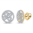 Heart's Delight: 10kt Yellow Gold Womens Round Diamond Heart Circle Earrings 1/2 Cttw - Splendid Jewellery