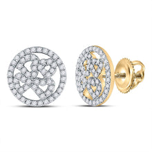 Load image into Gallery viewer, Heart's Delight: 10kt Yellow Gold Womens Round Diamond Heart Circle Earrings 1/2 Cttw - Splendid Jewellery