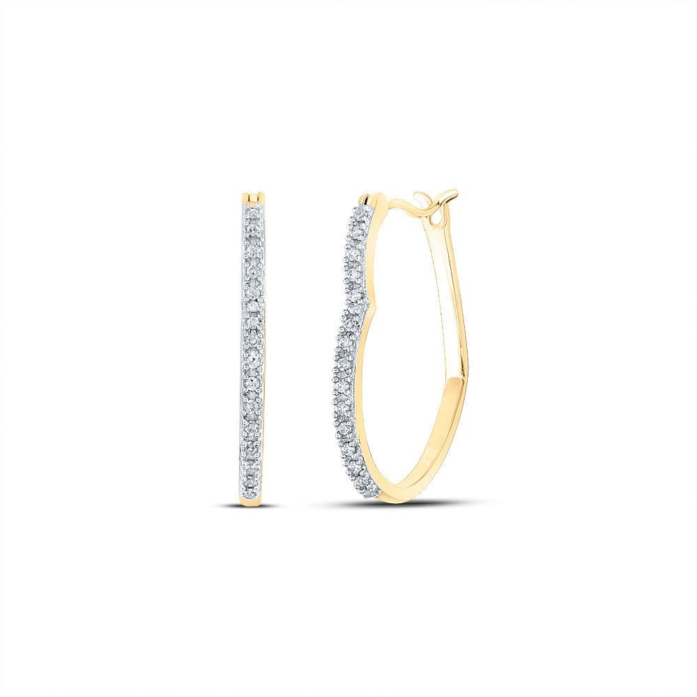 Heart's Delight: 10kt Yellow Gold Womens Round Diamond Heart Hoop Earrings 1/8 Cttw - Splendid Jewellery