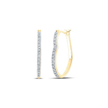 Load image into Gallery viewer, Heart's Delight: 10kt Yellow Gold Womens Round Diamond Heart Hoop Earrings 1/8 Cttw - Splendid Jewellery