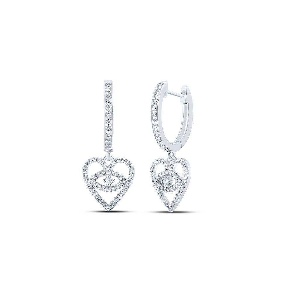 Heart's Desire: 10kt White Gold Diamond Heart Hoop Dangle Earrings - Splendid Jewellery