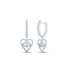 Heart's Desire: 10kt White Gold Diamond Heart Hoop Dangle Earrings - Splendid Jewellery