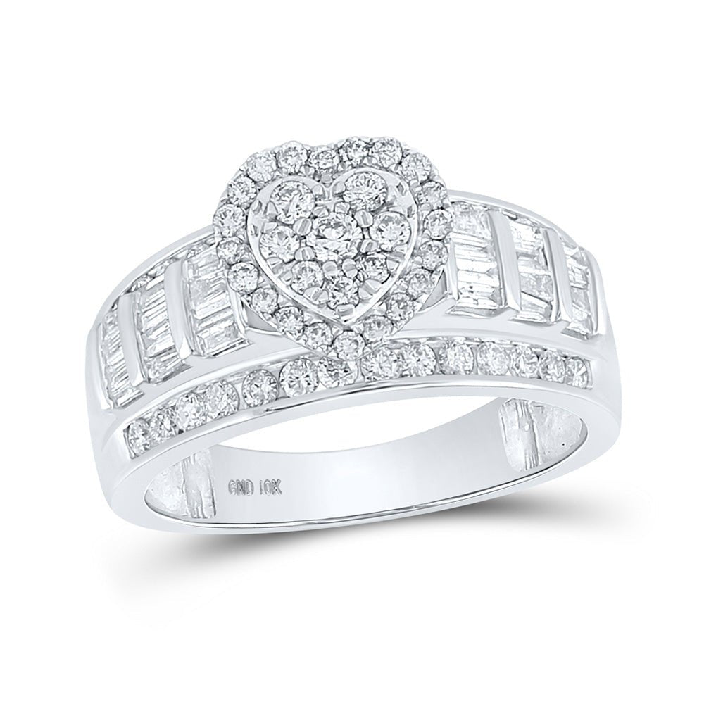 Heart's Desire: 10kt White Gold Round Diamond Heart Bridal Wedding Engagement Ring 1 Cttw - Splendid Jewellery