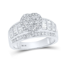 Heart's Desire: 10kt White Gold Round Diamond Heart Bridal Wedding Engagement Ring 1 Cttw - Splendid Jewellery