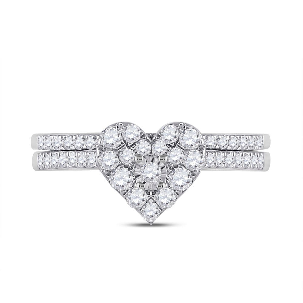Heart's Desire | 10kt White Gold Round Diamond Heart Bridal Wedding Ring Band Set 1/2 Cttw - Splendid Jewellery
