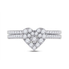 Heart's Desire | 10kt White Gold Round Diamond Heart Bridal Wedding Ring Band Set 1/2 Cttw - Splendid Jewellery