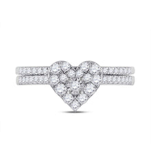 Load image into Gallery viewer, Heart's Desire | 10kt White Gold Round Diamond Heart Bridal Wedding Ring Band Set 1/2 Cttw - Splendid Jewellery