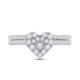 Heart's Desire | 10kt White Gold Round Diamond Heart Bridal Wedding Ring Band Set 1/2 Cttw - Splendid Jewellery