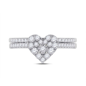 Heart's Desire | 10kt White Gold Round Diamond Heart Bridal Wedding Ring Band Set 1/2 Cttw - Alternate view 4 from Splendid Jewellery