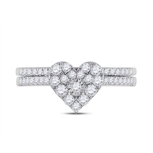 Heart's Desire | 10kt White Gold Round Diamond Heart Bridal Wedding Ring Band Set 1/2 Cttw - Splendid Jewellery