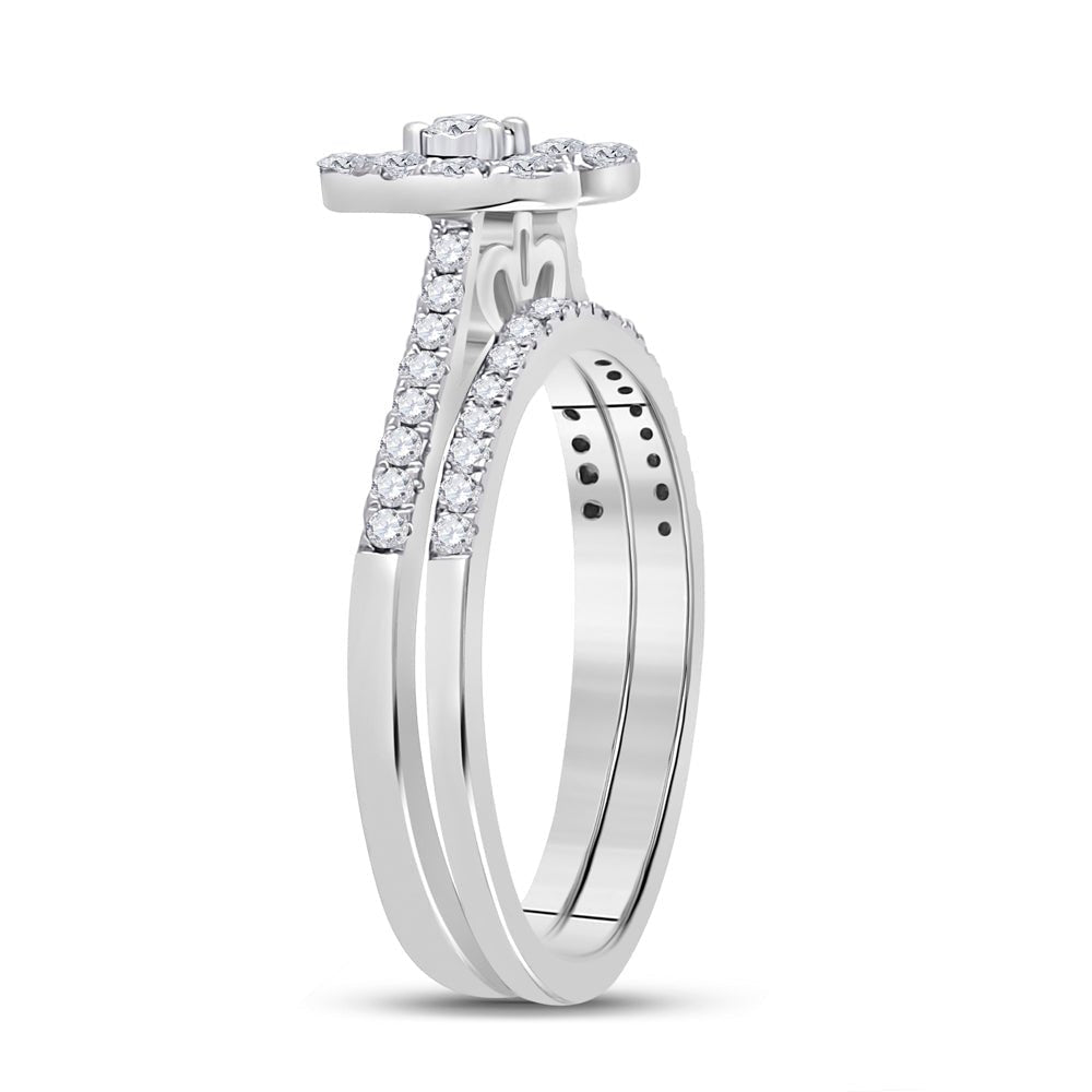 Heart's Desire | 10kt White Gold Round Diamond Heart Bridal Wedding Ring Band Set 1/2 Cttw - Splendid Jewellery