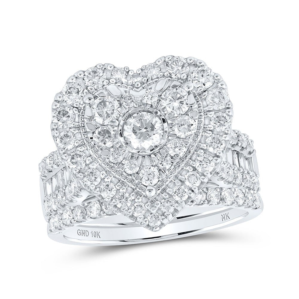 Heart's Desire: 10kt White Gold Round Diamond Heart Bridal Wedding Ring Band Set - Splendid Jewellery