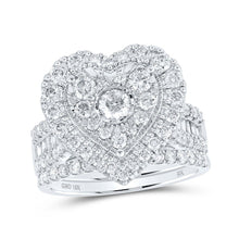 Load image into Gallery viewer, Heart's Desire: 10kt White Gold Round Diamond Heart Bridal Wedding Ring Band Set - Splendid Jewellery