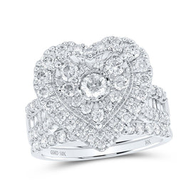 Heart's Desire: 10kt White Gold Round Diamond Heart Bridal Wedding Ring Band Set - Splendid Jewellery