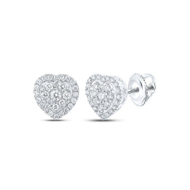 Heart's Desire: 10kt White Gold Womens Round Diamond Heart Earrings 1 - 1/2 Cttw - Splendid Jewellery