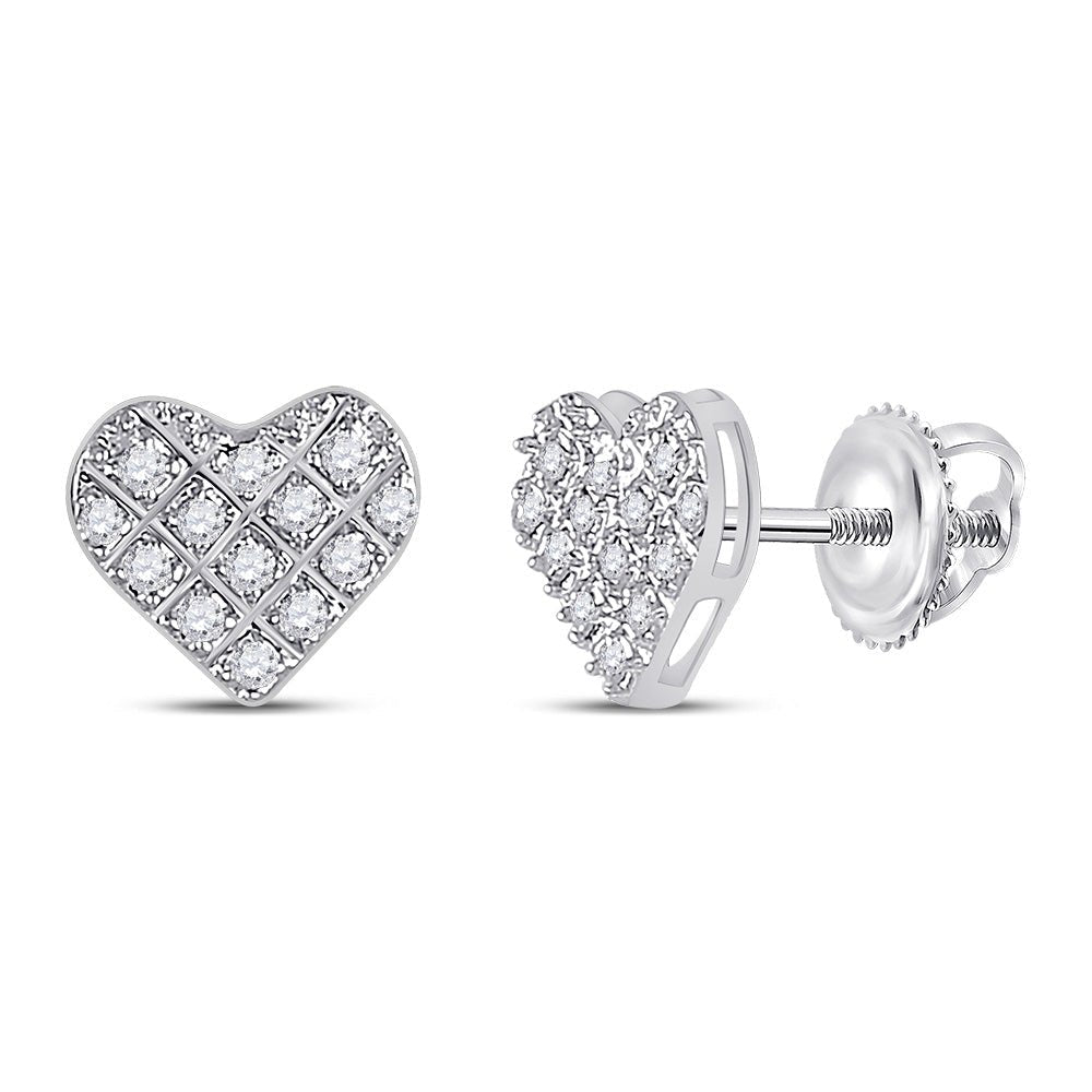 Heart's Desire: 10kt White Gold Womens Round Diamond Heart Earrings 1/10 Cttw - Splendid Jewellery