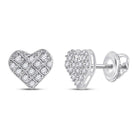 Heart's Desire: 10kt White Gold Womens Round Diamond Heart Earrings 1/10 Cttw - Splendid Jewellery