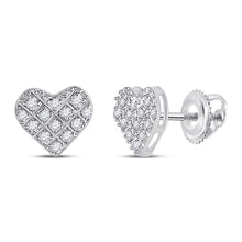 Load image into Gallery viewer, Heart's Desire: 10kt White Gold Womens Round Diamond Heart Earrings 1/10 Cttw - Splendid Jewellery