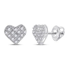 Heart's Desire: 10kt White Gold Womens Round Diamond Heart Earrings 1/10 Cttw - Splendid Jewellery