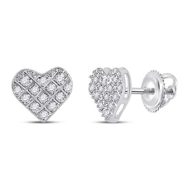 Heart's Desire: 10kt White Gold Womens Round Diamond Heart Earrings 1/10 Cttw - Splendid Jewellery