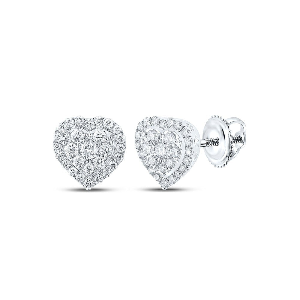 Heart's Desire: 10kt White Gold Womens Round Diamond Heart Earrings 1/4 Cttw - Splendid Jewellery