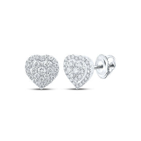 Heart's Desire: 10kt White Gold Womens Round Diamond Heart Earrings 1/4 Cttw - Splendid Jewellery