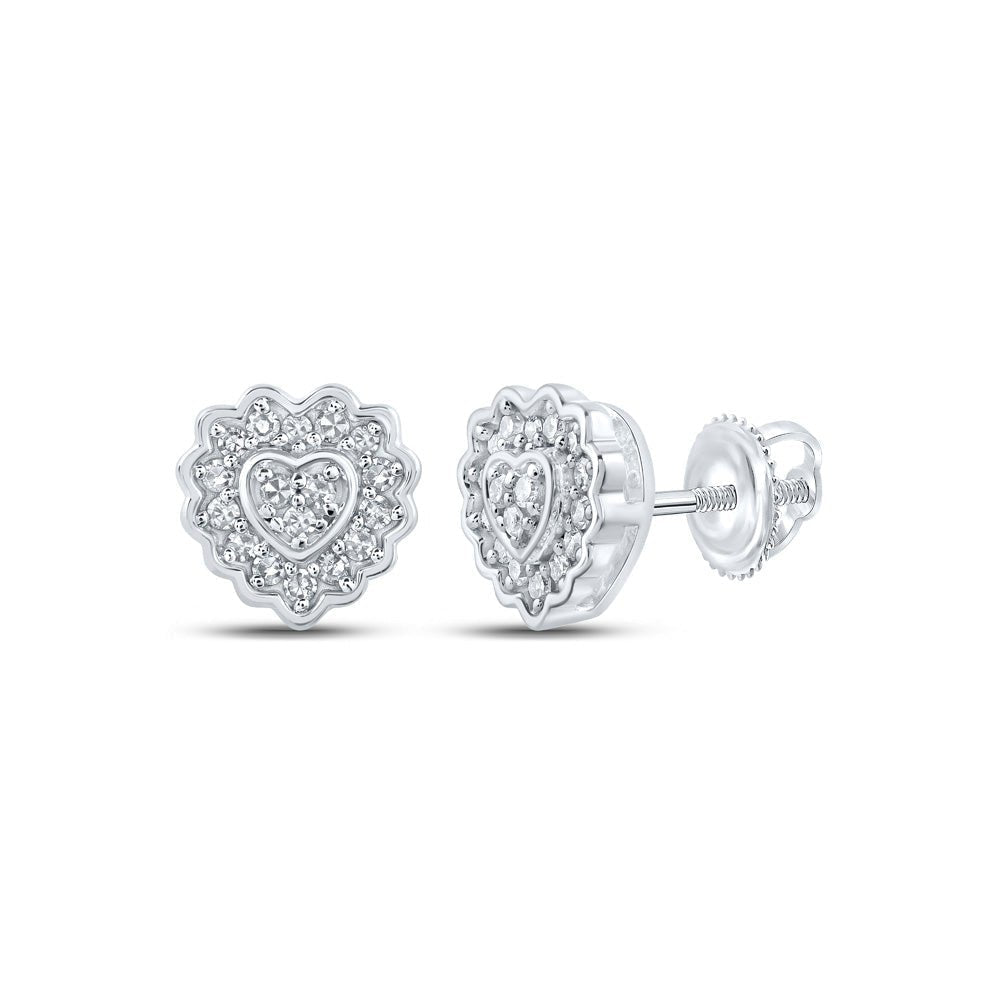 Heart's Desire: 10kt White Gold Womens Round Diamond Heart Earrings 1/6 Cttw - Splendid Jewellery