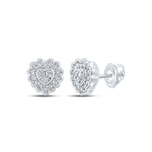 Load image into Gallery viewer, Heart's Desire: 10kt White Gold Womens Round Diamond Heart Earrings 1/6 Cttw - Splendid Jewellery