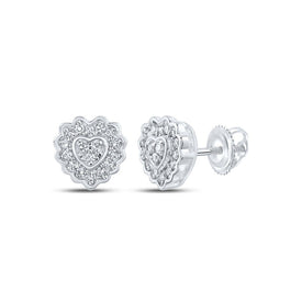 Heart's Desire: 10kt White Gold Womens Round Diamond Heart Earrings 1/6 Cttw - Splendid Jewellery