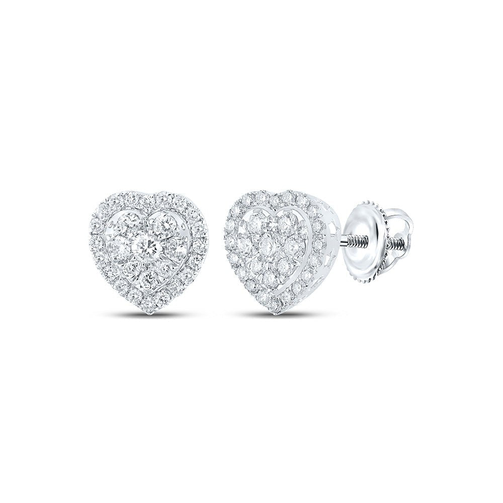 Heart's Desire: 10kt White Gold Womens Round Diamond Heart Earrings 3/4 Cttw - Splendid Jewellery