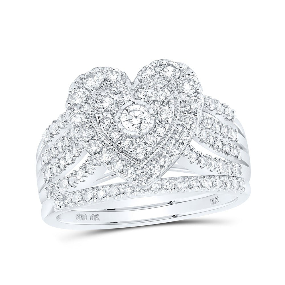 Heart's Embrace: 10kt White Gold Diamond Wedding Ring Set - Splendid Jewellery