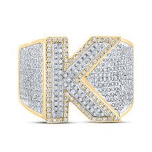 Load image into Gallery viewer, Initial Sparkle: 10kt Two-tone Gold Mens Round Diamond K Letter Ring 1-1/5 Cttw - Alternate view 4 from Splendid Jewellery