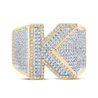 Initial Sparkle: 10kt Two-tone Gold Mens Round Diamond K Letter Ring 1-1/5 Cttw - Alternate view 4 from Splendid Jewellery