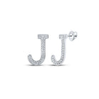 Jewelicious 10kt White Gold Womens Round Diamond J Initial Letter Earrings 1/10 Cttw - Splendid Jewellery
