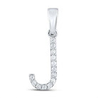 Jeweluxe Diamond Initial Pendant | 10kt White Gold Womens Round Diamond J Initial Letter Pendant 1/10 Cttw - Splendid Jewellery