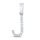 Jeweluxe Diamond Initial Pendant | 10kt White Gold Womens Round Diamond J Initial Letter Pendant 1/10 Cttw - Splendid Jewellery