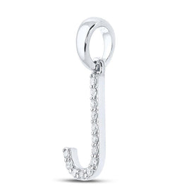 Jeweluxe Diamond Initial Pendant | 10kt White Gold Womens Round Diamond J Initial Letter Pendant 1/10 Cttw - Splendid Jewellery