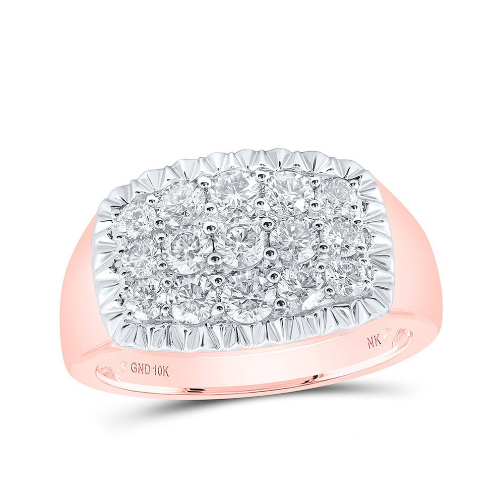 Luxurious 10kt Rose Gold Men's Diamond Fluted Cluster Ring - 1 - 1/2 Cttw by Splendid Jewellery - Splendid Jewellery