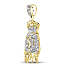 Luxurious 10kt Yellow Gold Men's Diamond Dripping Money Bag Charm Pendant  Side View 2 from Splendid Jewellery