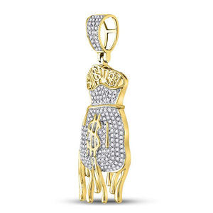 Luxurious 10kt Yellow Gold Men's Diamond Dripping Money Bag Charm Pendant - Splendid Jewellery