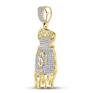 Luxurious 10kt Yellow Gold Men's Diamond Dripping Money Bag Charm Pendant - Splendid Jewellery